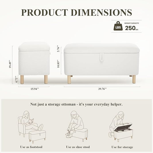 Ottoman with Storage, Storage Ottoman Bench, Entryway Bench with Wood Legs for Living Room, Sitting Area,Cream