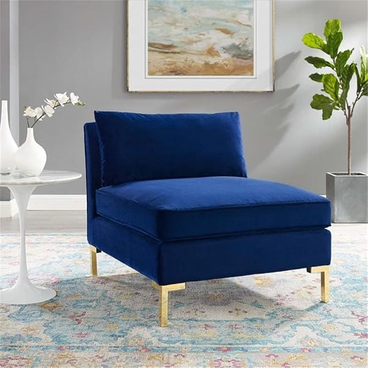 Modway Ardent Modern Performance Velvet Armless Chair in Navy/Gold