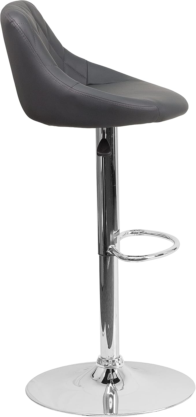 Flash Furniture Contemporary Gray Vinyl Bucket Seat Adjustable Height Barstool with Chrome Base