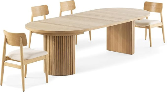 Transformer Table - Solid Wood Extendable Round Dining Table Set with 4 Chairs, Seats 4-10, Extendable Round Dining Set, Natural (Table + 4 Chairs)