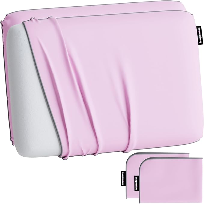 Imaginarium 2 Pack Memory Foam Pillows for Bed – 16" x 24" Standard – Fun Decorative Colorful Pillow for Sleeping – Back, Stomach & Side Sleepers – Includes 2 Extra Cooling Covers (Pale Pink)