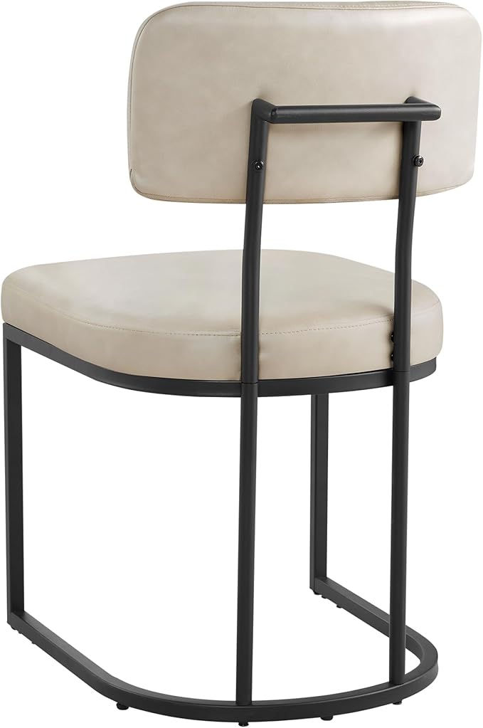 Dining Chairs Set of 4, Upholstered Modern Kitchen Chairs with Ergonomic Backrest, Faux Leather Cushion Seat & Metal Legs for Living Room, Restaurant, and CafΓ©, Cream, 2 Boxs