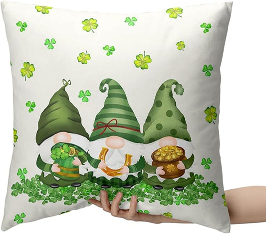 Set of 2 St.Patrick's Day Decorative Throw Pillow Covers 24x24 Lucky Clover Shamrocks Pillow Cases Square March Holiday Cotton Blend Pillowcase for Home Sofa Couch Decor