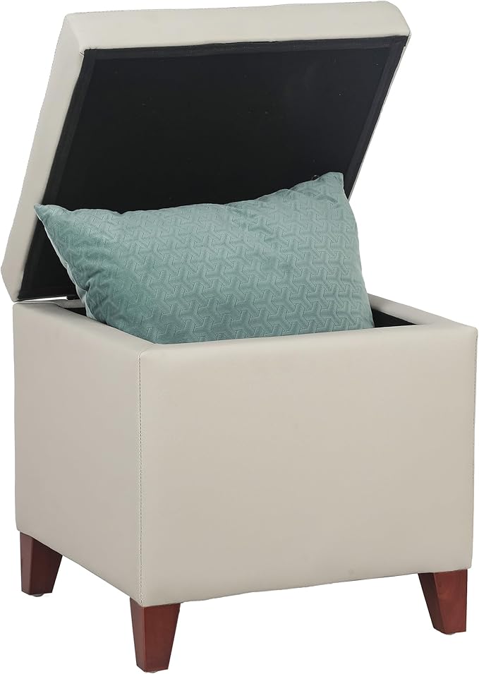 Adeco 18" Square Storage Ottoman, Premium Faux Leather Lift-Top Footrest & Coffee Table, Modern Upholstered Cube with Sturdy Wood Legs, Extra Seat for Living Room, Bedroom - Elephant Grey
