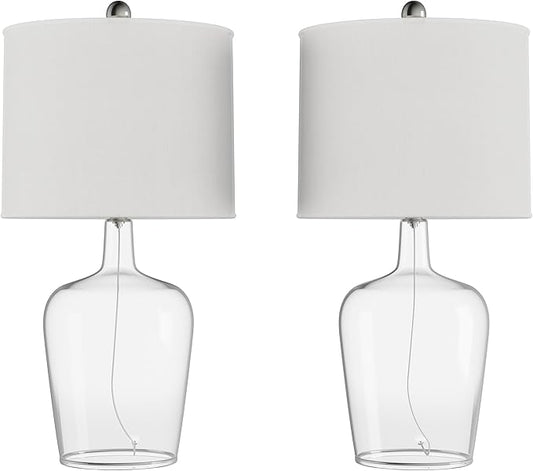 Glass Cloche Table Lamps – Set of 2 Modern Farmhouse Accent Lights with LED Bulbs – Home Décor for Bedroom, Living Room, or Office by Lavish Home