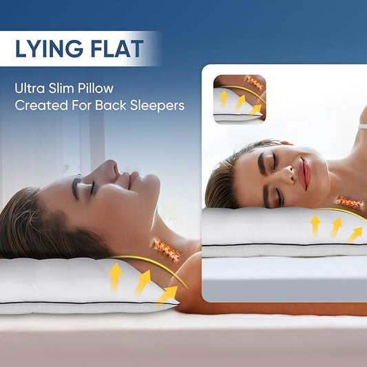 MINUPWELL Ultra Thin Pillows, Flat Pillows for Sleeping Thin with 7D 2.5 in Height Support, Slim Bed Pillows for Stomach Sleeper,Low Profile Pillow Standard Size - 18x26 in