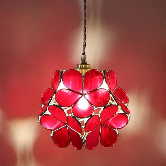 Bieye L10876 Petals Tiffany Style Stained Glass Ceiling Pendant Light with 8-inch Wide Lampshade (Deep Red, 8" Cherry Blossom)