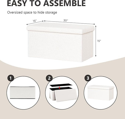 30 Inches Storage Ottoman Bench - Square Ottoman with Sherpa Top,Storage Bench for Bedroom 30" L x 15" W x 15" H - White