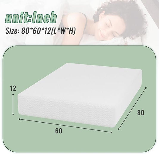 PayLessHere Queen Size Mattress 12 Inch Gel Memory Foam Mattress with Breathable & Washable Soft Fabric Zippered Cover, Medium Firmness, White