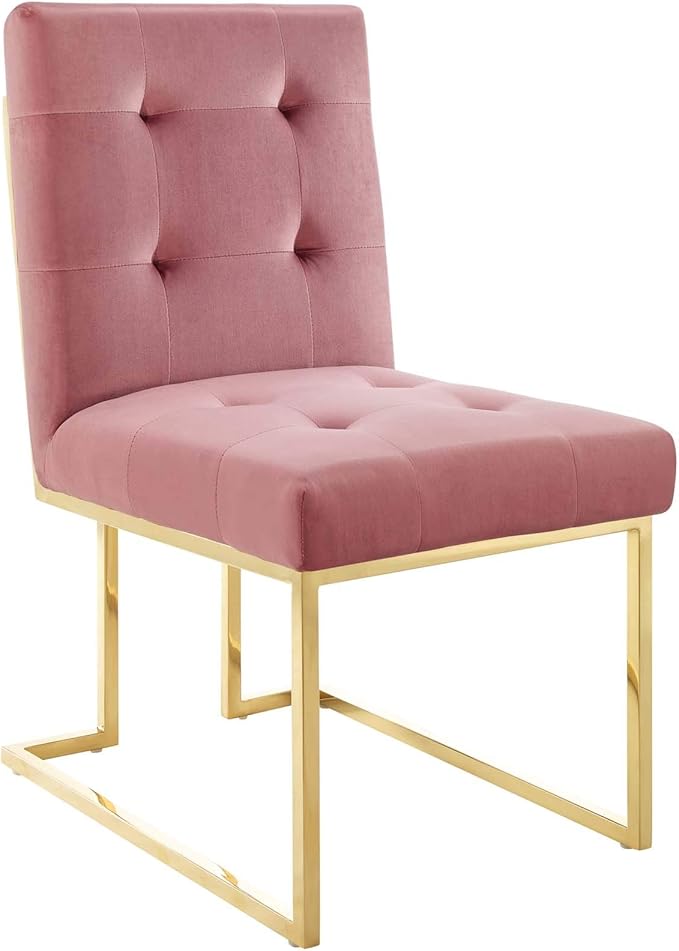 Modway Privy Stainless Steel Performance Velvet Dining Chair Set of 2, Gold Dusty Rose