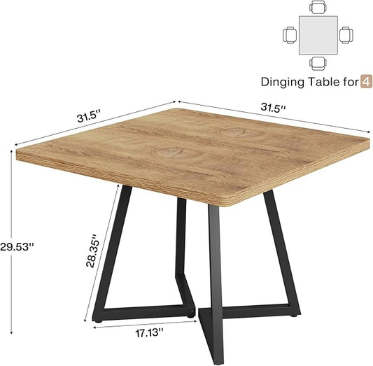 Tribesigns Square Dining Table, 31.5" Modern Dinner Table with Metal Base, Kitchen Table for Dining Room, Small Space, Apartment, Natural & Black (4pcs)