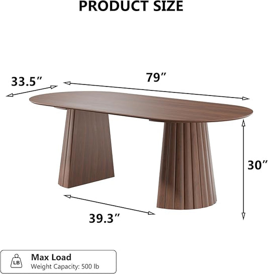 Casaphoria 79" Oval Dining Table, Modern Wood Kitchen Table with Cone Shaped Stripe Convex Base for Living Room & Dining Room, Easy Assembly Farmhouse Furniture for 6-8, Walnut
