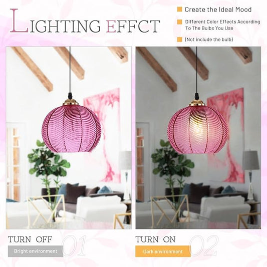 14.75ft Plug in Pendant Light, Vintage Hanging Lamp with Purple shade Glass Plug in Hanging Light Fixture ON Off Switch mid Century Modern Pendant Lights for Dining Room Kitchen Living Room Bedroom