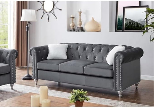 Glory Furniture Raisa Velvet Sofa in Gray