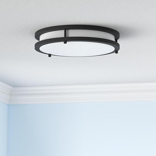 ASD LED 18" Round Flush Mount Lighting, Close to Ceiling Light Fixture | 3CCT, Dimmable, Energy Star, ETL Listed | 28W 2230LM 3000-5000K 120V | Low Profile Double Ring Lamp | Dark Bronze