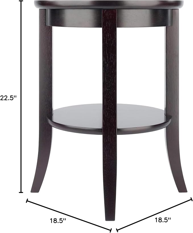 Winsome Genoa End Table with Glass Top and Shelf in Espresso, Round Bedside Nightstand for Bedroom, Side or End Table for Couches in Living Room, Elegant Furniture for Any Home Decor