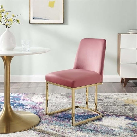 Modway Amplify Sled Base Performance Velvet Dining Side Chair, Gold Dusty Rose