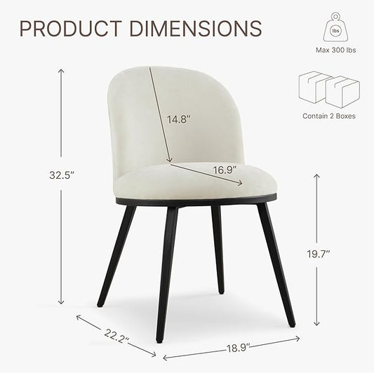 Dining Chairs Set of 4, Fabric Upholstered Dining Room Chairs with Ergonomic Backrest & Metal Legs, Modern Kitchen Side Chairs for Home, Restaurant, and Café, Dove, 2 Boxs