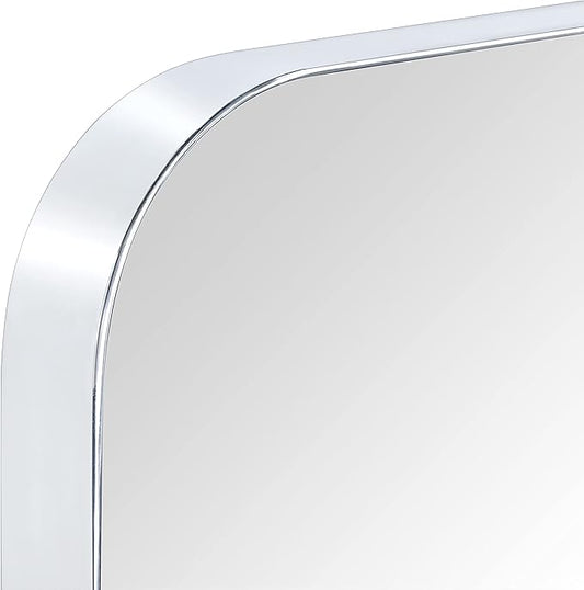 GRACTO 24 x 36'' Polished Nickel Rectangle Bathroom Vanity Mirror for Wall Polished Silver Metal Framed Rounded Rectangular Bathroom Vanity Mirrors, Vertical and Horizontal Hanging…