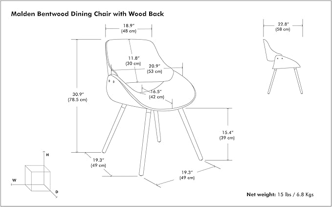SIMPLIHOME Malden Dining Chair in Light Wood, Natural Linen Look Fabric, 22.8" W x 20.9" D x 30.9" H, Mid-Century Modern Style for Dining Room