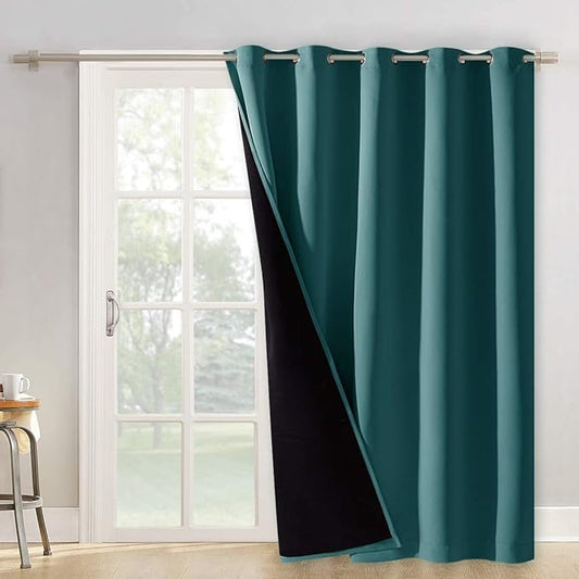 NICETOWN 100% Blackout Patio Sliding Door Curtain, Wide Lined Drape, Keep Warm Drapery, Sliding Glass Door Panel for Night Shift(Sea Teal, 1 Panel, 70 inches Wide x 95 inches Long