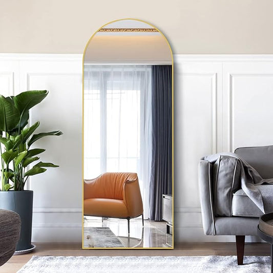 OGCAU Full Length Mirror, 65"x22" Arched Full Body Mirror, Hanging, Leaning or Standing, Wall Mounted for Bedroom Living Room, Gold