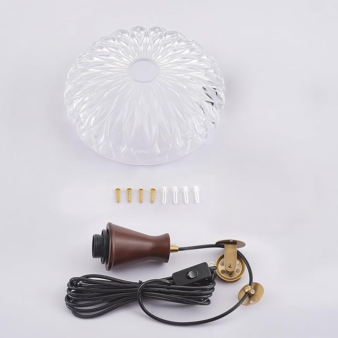 YLONG-ZS Hanging Lamp Plug in,Hanging Lights with Plug in Cord Glass Modern Pulley Walnut Color Wood Plug in Pendant Lights Vintage for Kitchen Island,Living Room,Bedroom,Dining Room,Corner