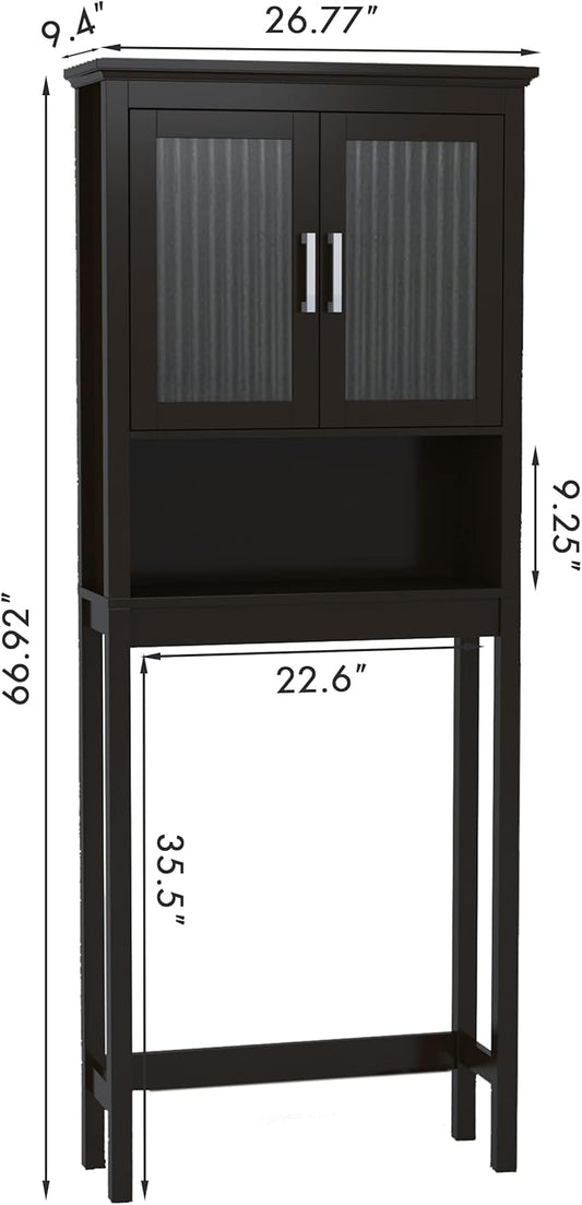 Spirich Over The Toilet Storage Cabinet with Moru Tempered Glass Doors, Bathroom Organizer Above Toilet Storage Cabinet, Espresso