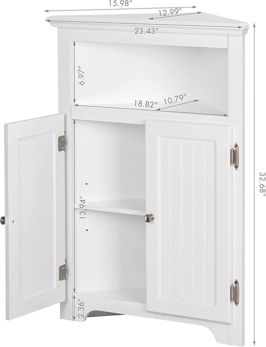 UTEX Bathroom Corner Storage Cabinet, Small Floor Corner Cabinet with Doors and Adjustable Shelves, Freestanding Narrow Storage Organizer for Bathroom, Kitchen, Living Room, White | Floor Corner Cabinet, Doors, Adjustable Shelves, Freestanding, Narrow ...