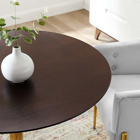 Modway Verne Round Wood Grain 40" Dining Table in Gold Cherry Walnut