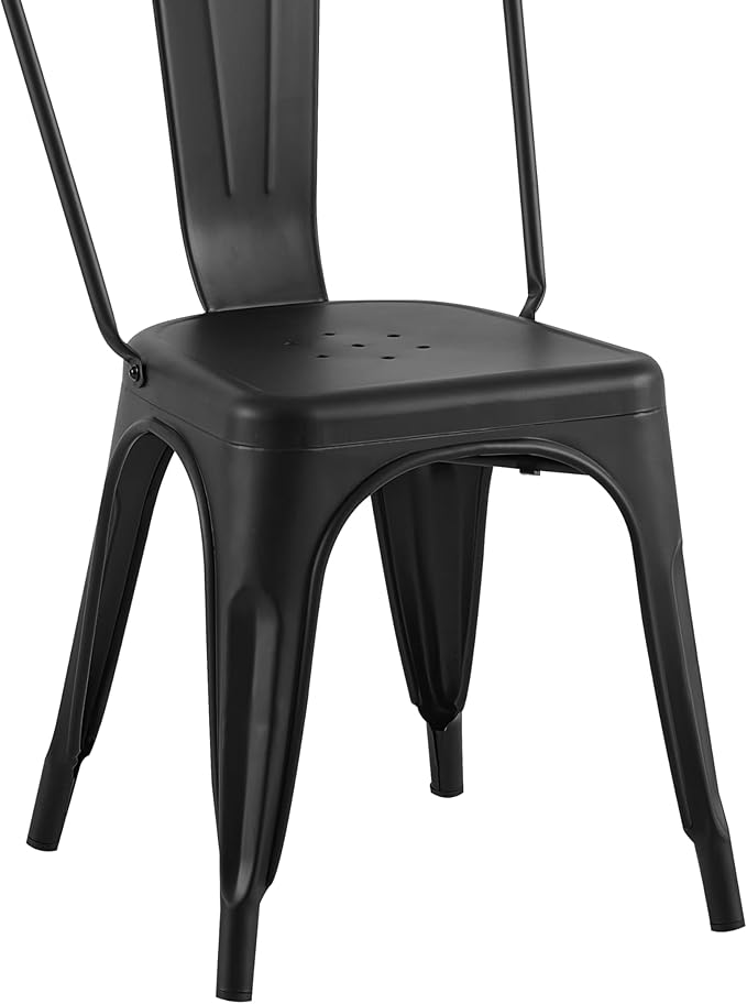 AC Pacific Stackable Metal Dining Chairs Set of 2 for Indoor and Outdoor Use, Durable Stacking Seat, Farmhouse Kitchen, Bar, Patio, Bistro, Cafe, Industrial Style, 2pcs, Matte Black