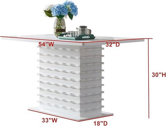 Kings Brand Furniture - Caballo Wood Pedestal Wave Design Modern Rectangular Kitchen Dining Room Table, White