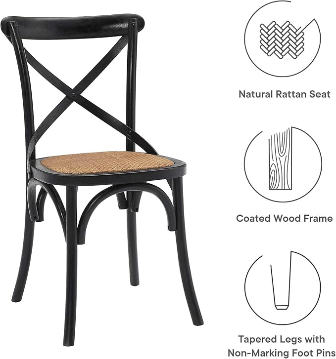 Modway Gear Rustic Modern Farmhouse Elm Wood Rattan Dining Chair in Black