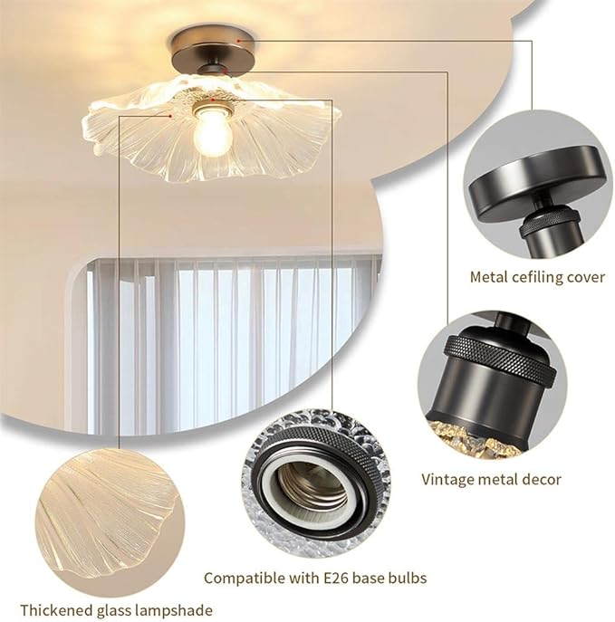 Semi Flush Mount Ceiling Light Black Light Fixture Flush Mount Light Fixture for Hallway Dining Room Bedroom Entryway