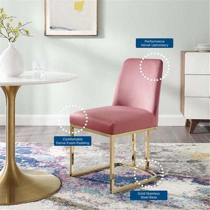 Modway Amplify Sled Base Performance Velvet Dining Side Chair, Gold Dusty Rose