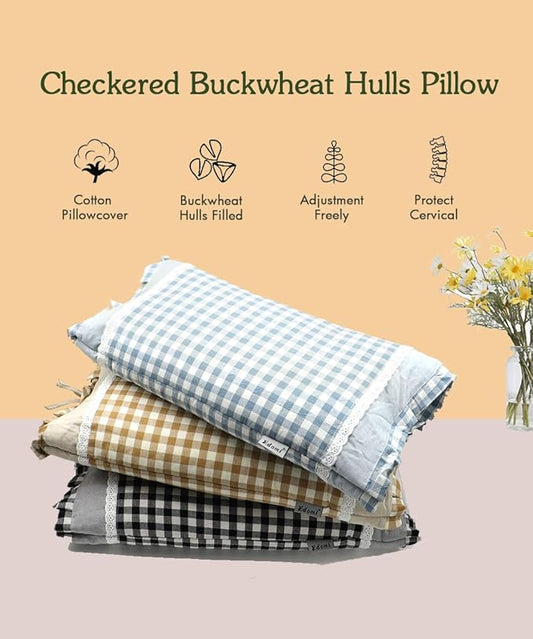Small Adjustable Buckwheat Neck Pillow for Side Sleeper – Firm Cervical Support Pillow with Buckwheat Hulls & Pillowcase for Sleeping (20"x11", Black)