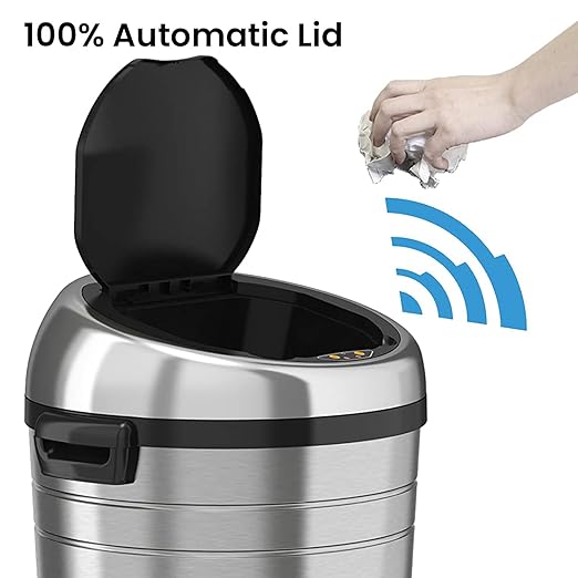 iTouchless 18 Gallon Commercial Size Touchless Sensor Trash Can with Odor Control System & Wheels, 68 Liter Stainless Steel Round Automatic Garbage Bin