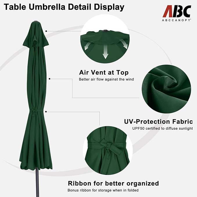 ABCCANOPY 7.5ft Scalloped Patio Umbrella, Outdoor Table Umbrella with Tilt and Crank, Fiberglass Ribs Deck Umbrella for Patio, Pool, Garden, Picnic (Deep Green)