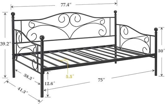 VECELO Daybed Frame, Twin Size Metal Platform Bed with Headboard,Heavy Duty Steel Slats Support for Living Room Bedroom Guest Room, Easy Assembly