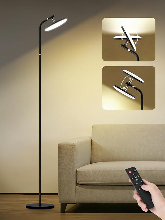 LED Floor Lamp, 32W Super Bright Standing Lamp with Remote Control, Modern Dimmable 69" Torchiere Tall Lamp, 350°Rotating Head Reading Floor Lamp for Living Room, Bedroom, Office, Black