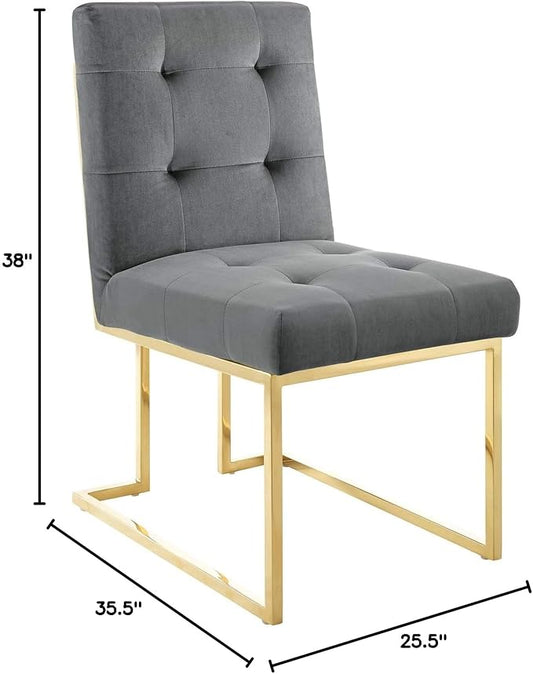 Modway Privy Stainless Steel Performance Velvet Dining Chair Set of 2, Gold Charcoal