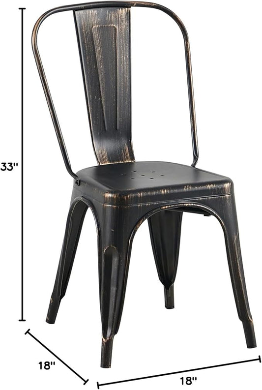 AC Pacific Stackable Metal Dining Chairs Set of 4 for Indoor and Outdoor Use, Durable Stacking Seat, Farmhouse Kitchen, Bar, Patio, Bistro, Cafe, Industrial Style, Sanded Matte Black
