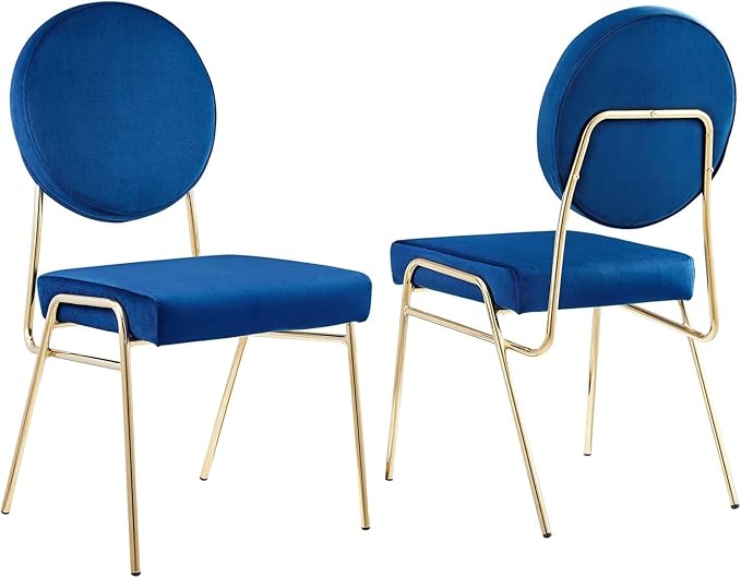 Modway Craft Performance Velvet Upholstered Side Gold Navy, Dining Chairs-Set of 2