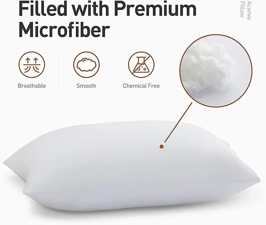 Acanva Bed Pillows for Sleeping, Hotel Collection Soft Inserts for Sleeping- with Super Soft Plush Fiber Fill, Breathable and Comfortable for Stomach Back Sleepers, King (Pack of 2), White