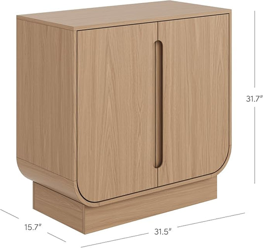Nathan James Joey Mid Century Modern Storage Cabinet, Arched Accent Cabinet with Rounded Bottom Edges and Integrated Door Pull Cutouts, Raw Oak