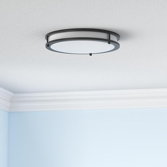 ASD LED 14" Round Flush Mount Lighting, Close to Ceiling Light Fixture | 3CCT, Dimmable, Energy Star, ETL Listed | 21W 1675LM 3000-5000K 120V | Low Profile Double Ring Lamp | Black, 4 Pack