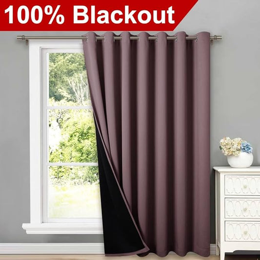 NICETOWN Total Shade Patio Door Curtain, Heavy-Duty Full Light Shading Sliding Door Drape Room Divider Curtain, Vertical Blind for Window(Dry Rose, 1 Panel, 100 inches Wide x 84 inches Long