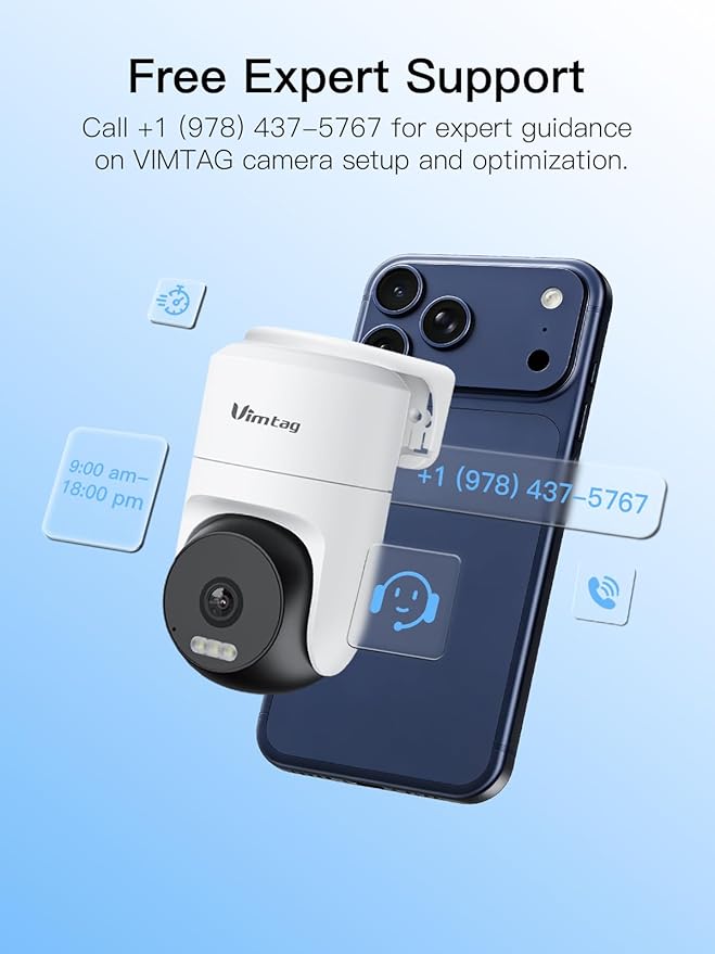 VIMTAG 2.5K 4MP Outdoor Security Camera, Pan/Tilt WiFi Home CCTV Camera, 360° View & Motion Tracking, Color Night Vision, 2-Way Audio, AI Detection Alarm, IP66, Cloud & SD Card Storage, Works w/Alexa