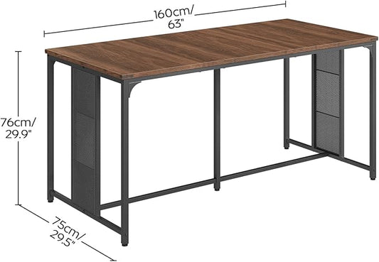 Dining Table for 6-8, 63" Large Kitchen Table, Industrial Dining Room Table, Wooden Rectangular Table with Adjustable Feet, for Dinner, Kitchen, Walnut and Black CZ03BH