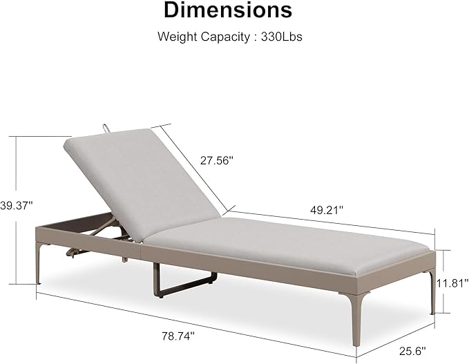 PURPLE LEAF Outdoor Chaise Lounge Set of 3 Aluminum Adjustable Patio Lounger Chairs with Cushions Reclining Beach Daybed for Poolside Balcony Deck Backyard, Champagne